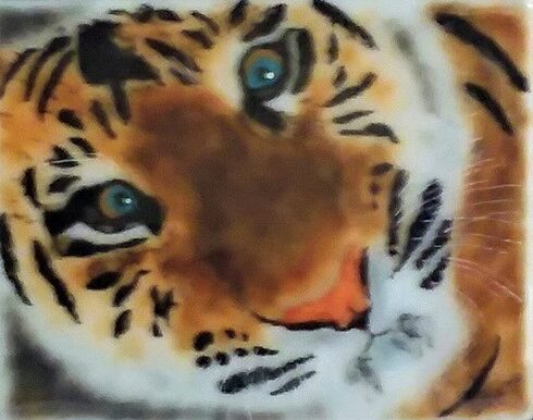 glass portrait of a tiger by Barb Byrne