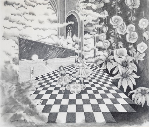 dreamy pencil drawing of a fantasy scene