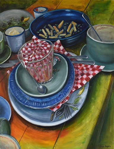 Whimsical painting of brunch