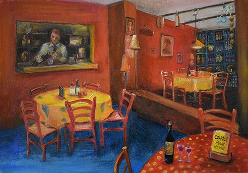 Painting of a restaurant scene