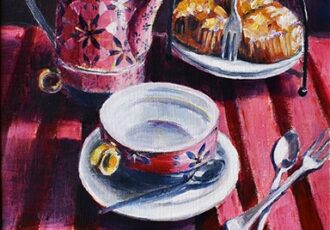 Painting of a table with tea service