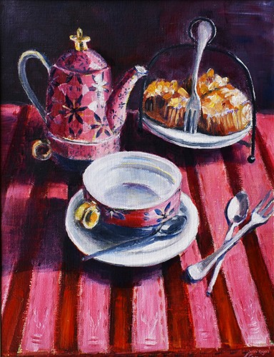 Painting of a table with tea service