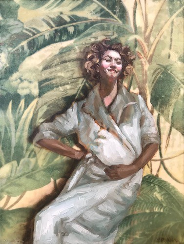 Figurative painting of a woman in a jungle by Laurie McKern