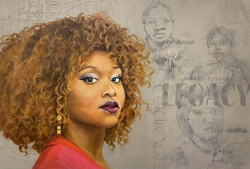 Mixed media painting of a young black woman
