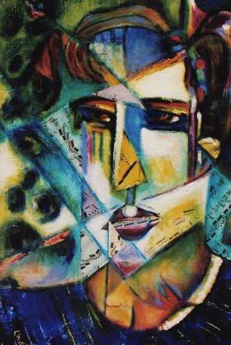 Cubist style painting of a man