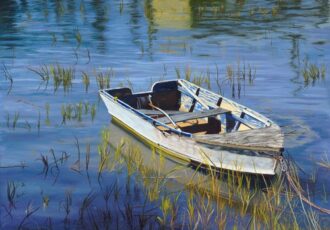 oil painting of a boat on the water