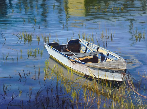 oil painting of a boat on the water