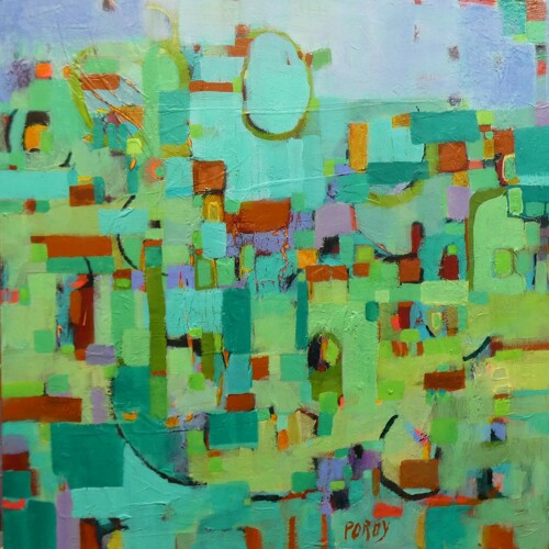 abstract painting in shades of green