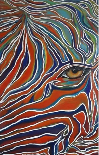 Painting of a colorful zebra