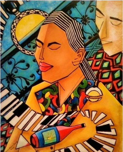Colorful painting of a group of women