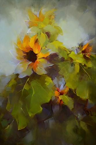 Oil painting of sunflowers