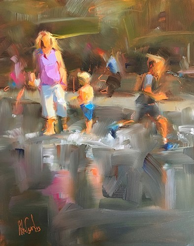 oil paining of children wading