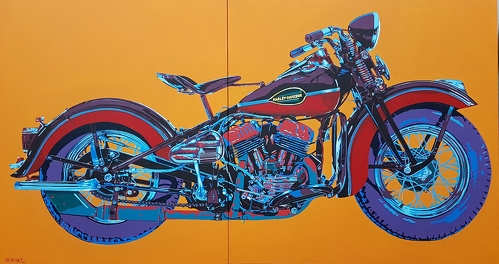 colorful painting of a motorcycle