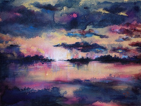 Sunset landscape painting