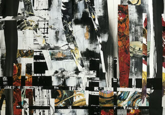 Complex abstract painting about disjointed reality by artist Kris Haas