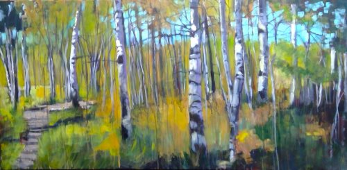 Painting of a birch forest