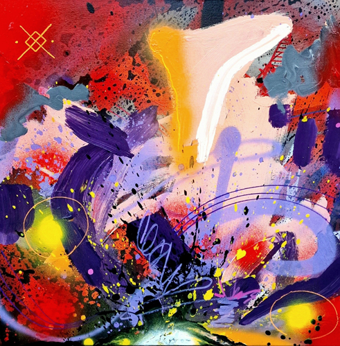Colorful abstract acrylic painting by Finnish artist Harry Salmi