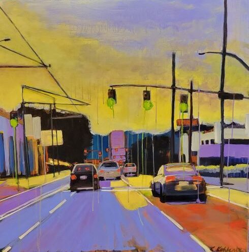 vibrant painting of an urban landscape