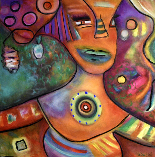 brightly colorful figurative abstract art