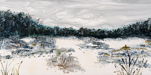 Fluid pour winter landscape by artist Merinda Crowder