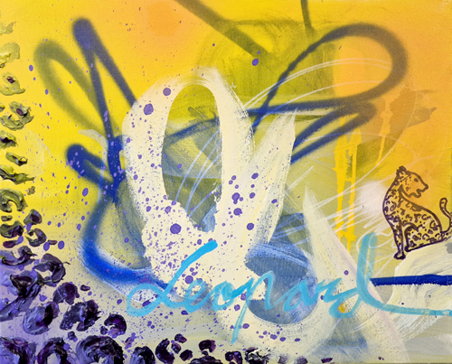 Bold abstract in yellows and blue by Harry Salmi