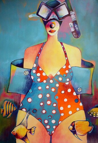 Female figure in bathing suit, art by Magda Betkowska