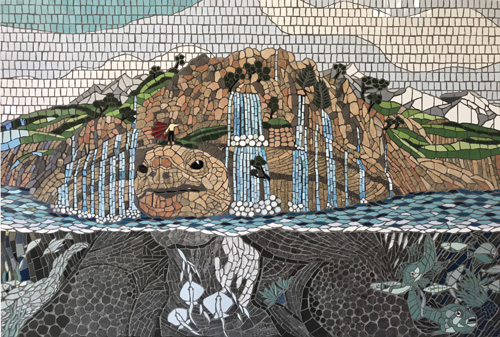 Mosaic mural with turtle by Australian artist Paul Perry