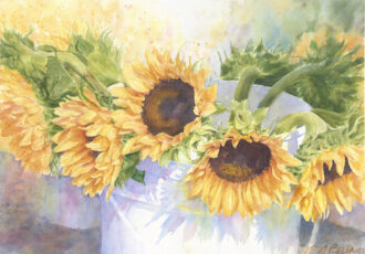 Watercolor painting of sunflowers