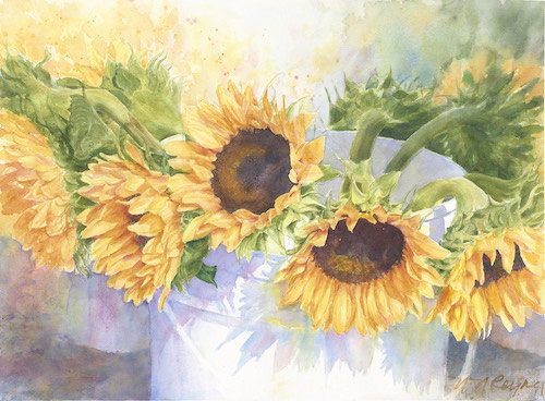 Watercolor painting of sunflowers
