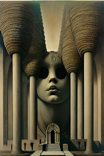 painting of a surrealistic temple by artist Max Tzinman