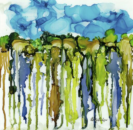 abstract alcohol ink landscape painting