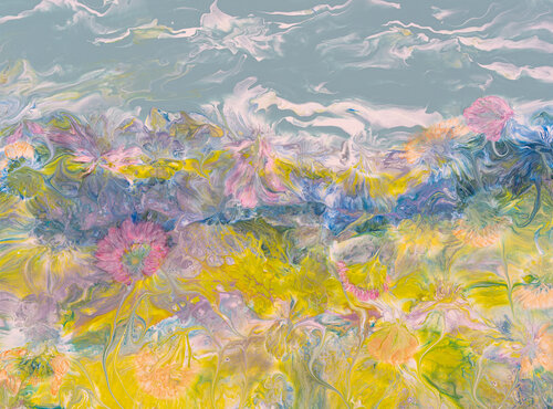 Garden landscape by fluid pour artist Merinda Crowder