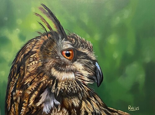 Realistic oil painting of an owl