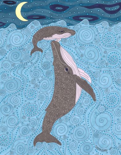 drawing of mother and baby whale