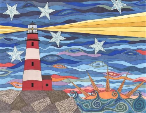 lighthouse at night drawing