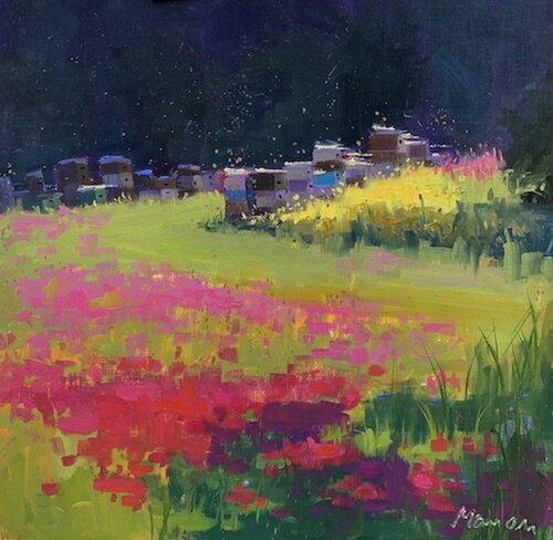 landscape scene in oil by plein air painter Manon Sander