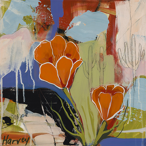 abstract painting of poppies by Kristin Harvey