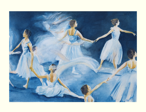 watercolor painting of ballerinas
