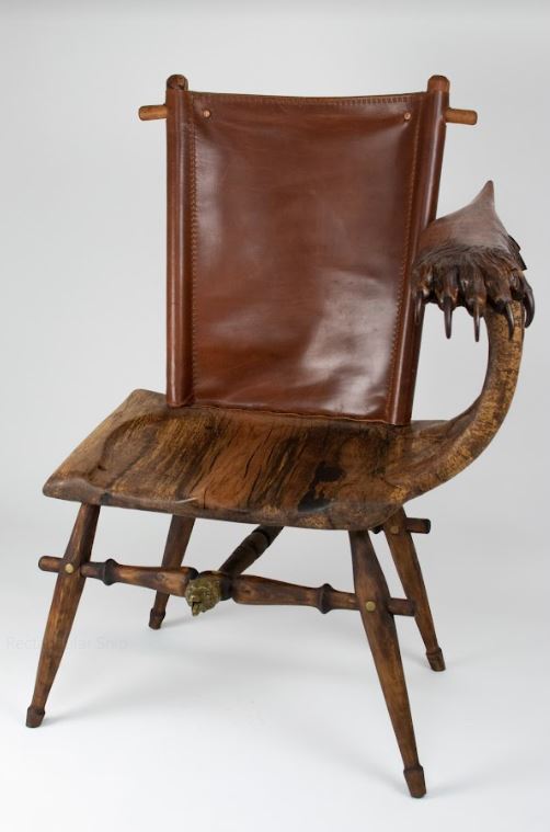 handmade wood, leather and steel bear chair