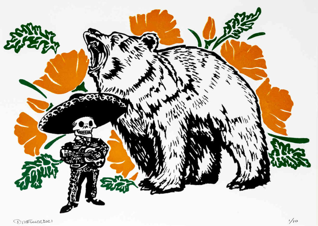 graphic screenprint bear and mexican