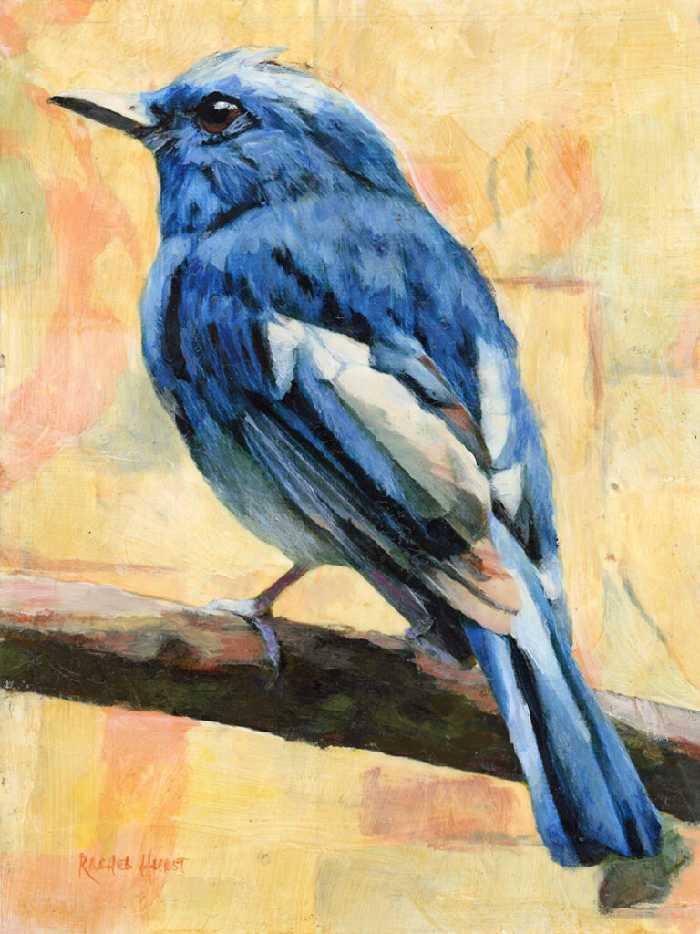 painting of a blue bird by Rachel Hurst