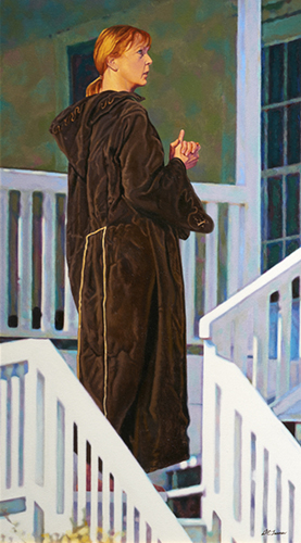 Figurative painting of a woman in contemplation