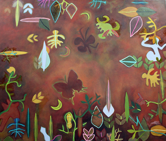 whimsical painting with nature elements by Diane Sanborn
