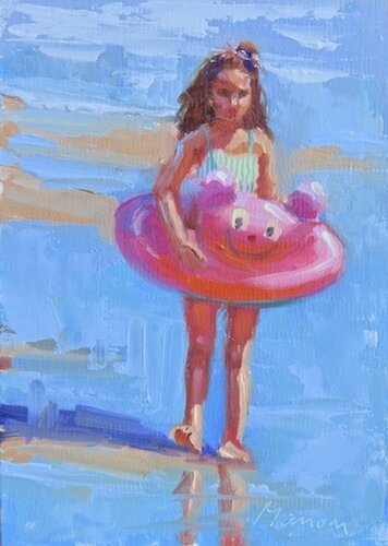 oil painting of a child on a beach