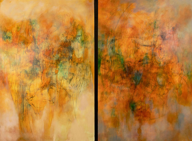 mixed media abstract diptych painting