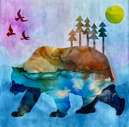 nature art painting with bear image by Jeanette Montero