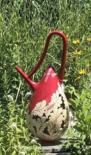 handbuilt and carved ceramic vessel