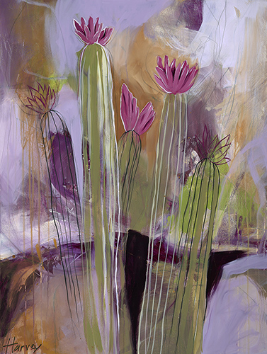 Abstract painting of cactus in bloom