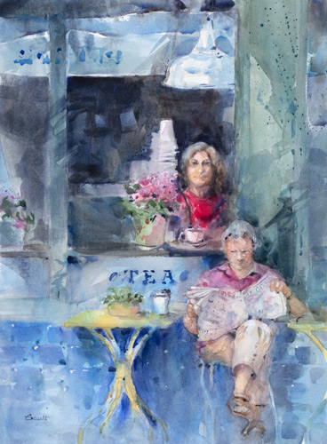 Watercolor painting of a cafe