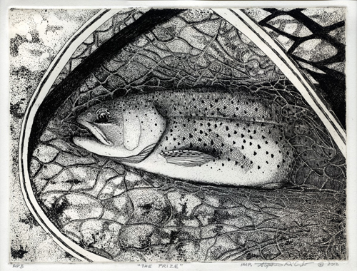 Line etching of a fish